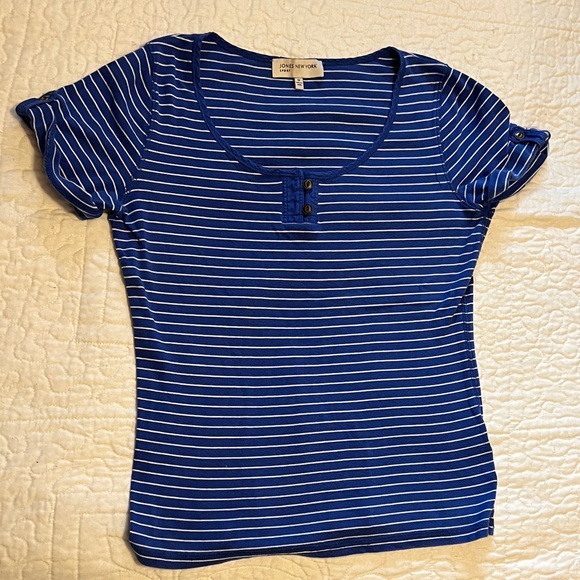 Jones New York Tops - Jones New York & Navy Striped Short Sleeve Top